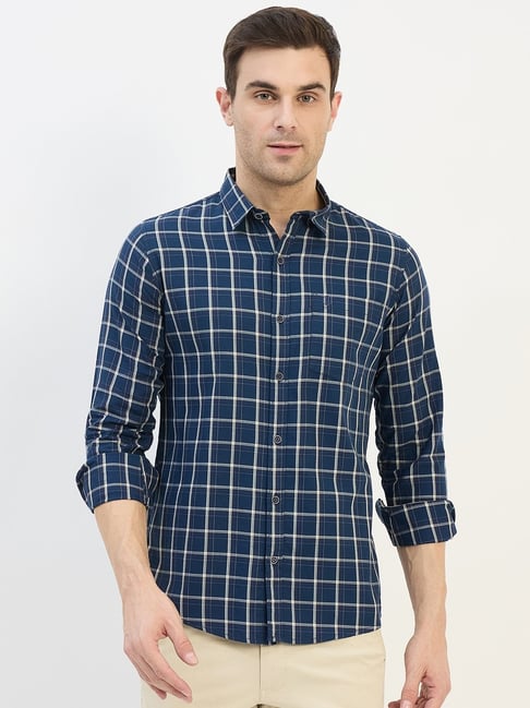 Duke Blue Blended Slim Fit Checkered Shirt-picture-31