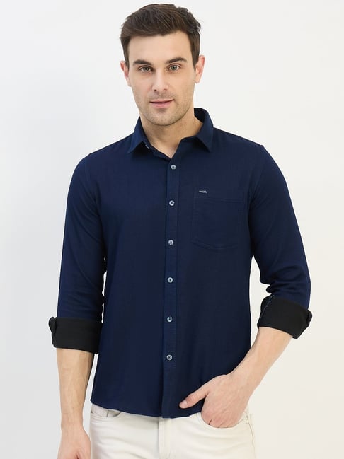 Duke Blue Blended Slim Fit Solid Shirt-picture-35