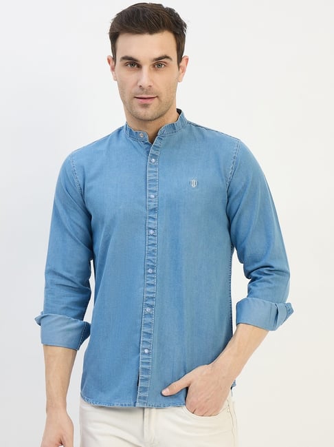 Duke Blue Blended Slim Fit Solid Shirt-picture-15