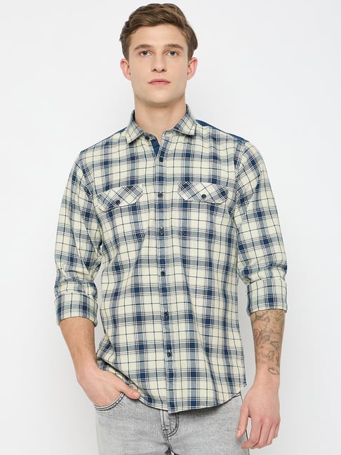 Duke Blue Blended Slim Fit Checkered Shirt-picture-30