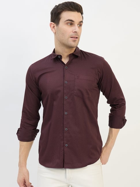 Duke Maroon Blended Slim Fit Solid Shirt-picture-38