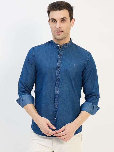 Duke Blue Blended Slim Fit Solid Shirt-picture-38