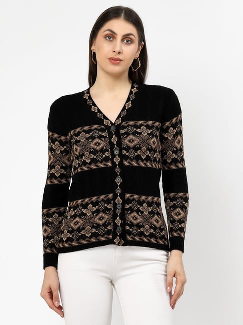 Kalt Black Jacquard Long Sleeves Cardigan