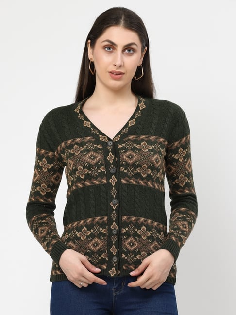 Kalt Green Jacquard Long Sleeves Cardigan-picture-35
