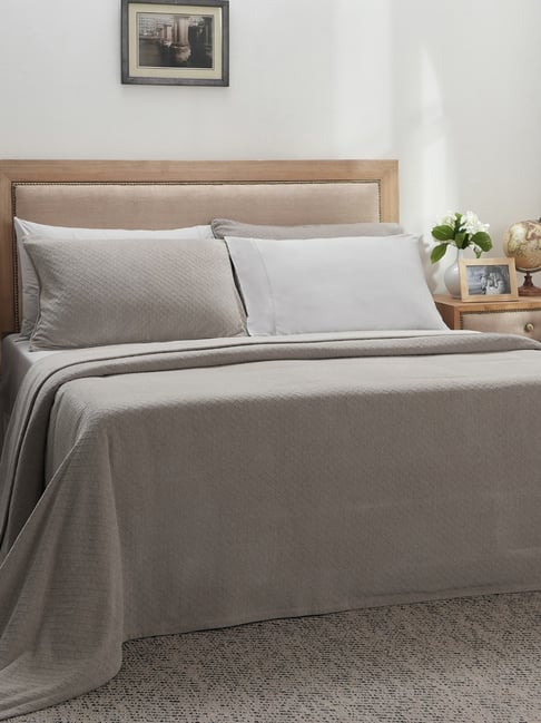 Maspar Grey Cotton 200 TC Double Bed Cover
