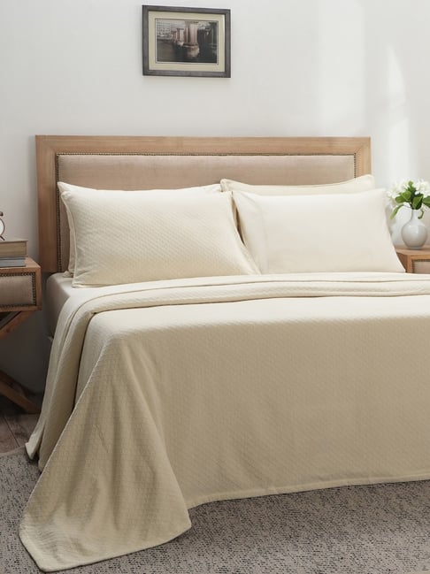Maspar Beige Cotton 200 TC Double Bed Cover