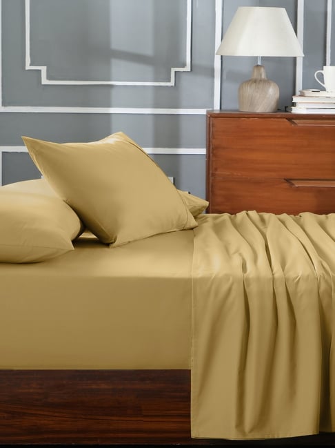 Maspar Yellow Cotton 200 TC Single Flat Bedsheet with 1 Pillow Cover-image-10