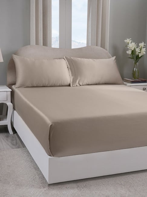 Maspar Neutral Tencel 300 TC King Flat Bedsheet with 2 Pillow Covers-picture-31