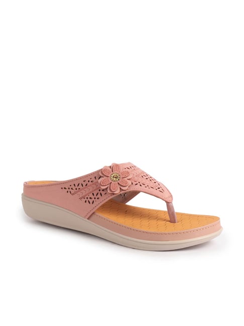 Fausto Women's Laser cut Bloom Pink Thong Wedges-picture-12