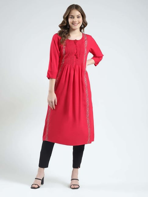 Monte Carlo Magenta Regular Fit Embroidered Kurta-picture-40