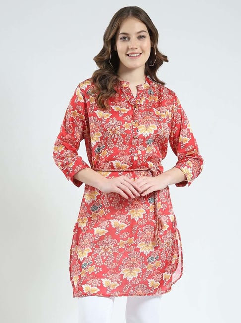 Monte Carlo Red Regular Fit Floral Print Kurta-picture-13