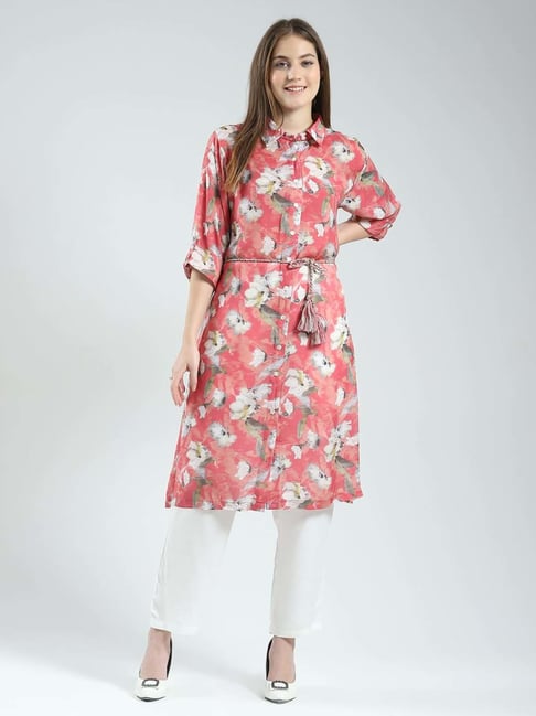 Monte Carlo Coral Regular Fit Floral Print Kurta-picture-39