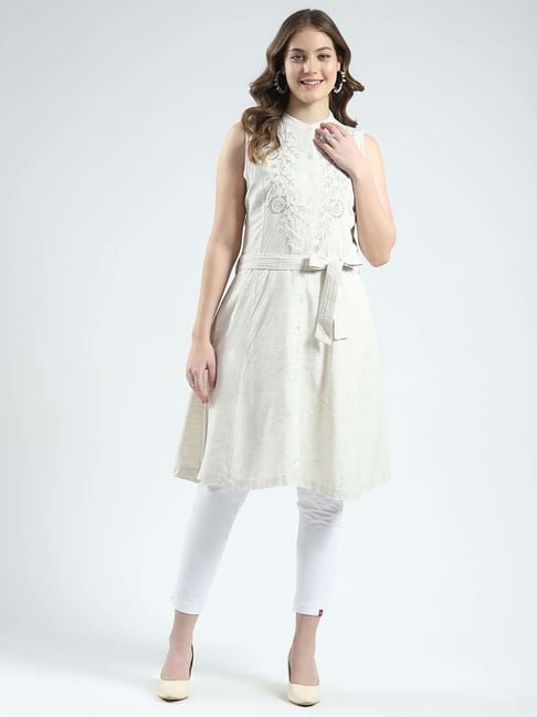 Monte Carlo Beige Linen Regular Fit Embroidered Kurta-picture-20