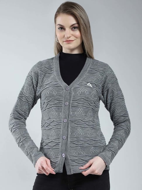 Monte Carlo Grey Regular Fit Self Pattern Cardigan-picture-35