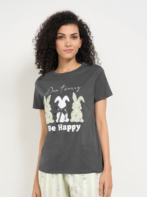 Dreamz By Pantaloons Dark Slate Cotton Comfort Fit Printed Nightwear T-Shirt-picture-27