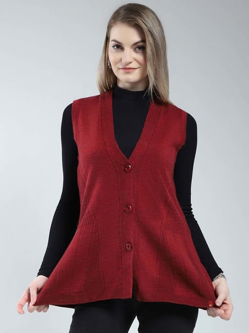 Monte Carlo Red Regular Fit Self Pattern Cardigan