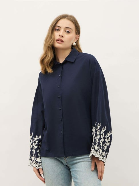 Styli Navy Cotton Regular Fit Embroidered Shirt-picture-22