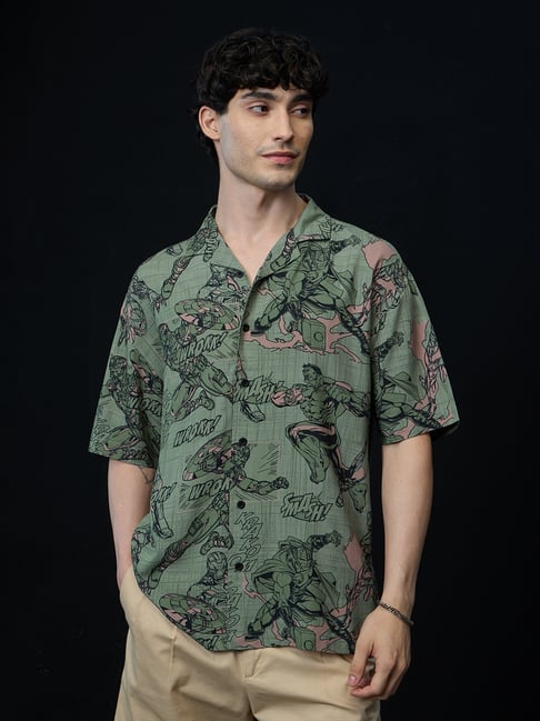 The Souled Store Green Loose Fit Printed Shirt-picture-25