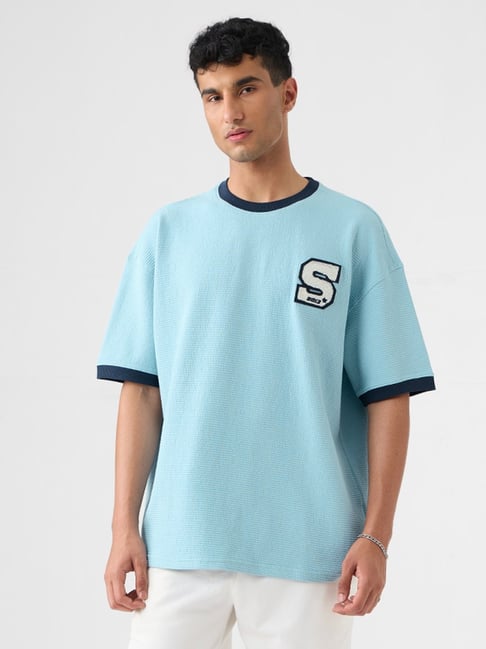 The Souled Store Blue Cotton Loose Fit T-Shirt
