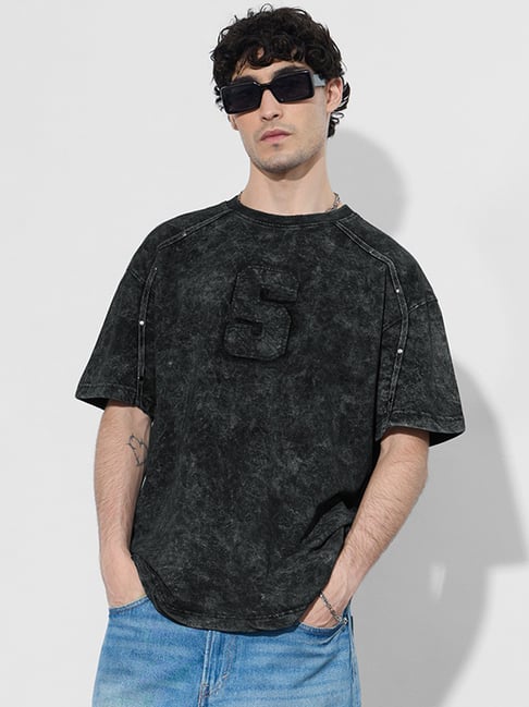 The Souled Store Black Cotton Loose Fit Printed T-Shirt-picture-22