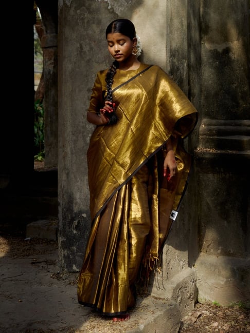 Huts And Looms Gold Solid Tissue Saree-picture-45