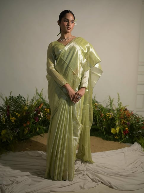 Huts And Looms Green Solid Tissue Saree-picture-17