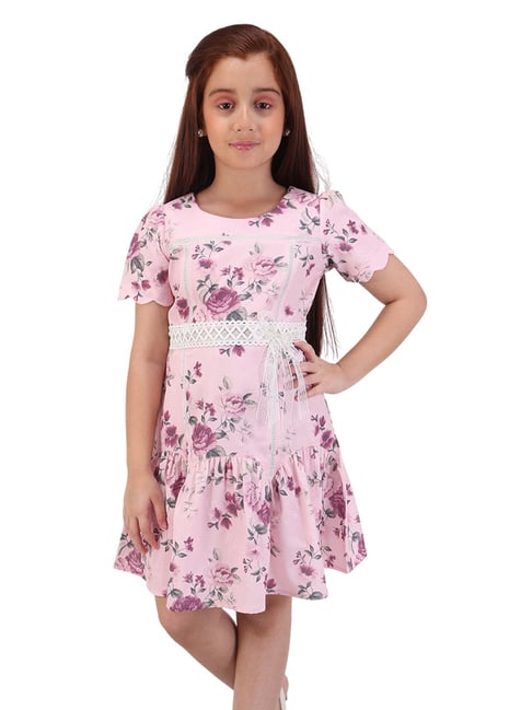 Cutecumber Girls Pink Regular Fit Floral Print Dress-picture-40