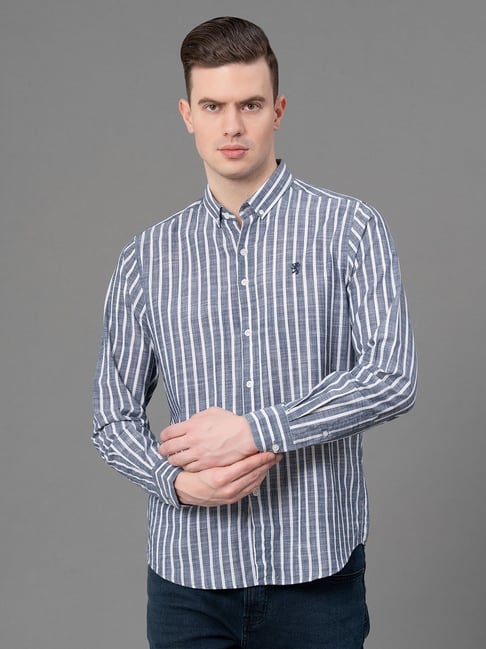Red Tape Blue Regular Fit Stripes Shirt-picture-26