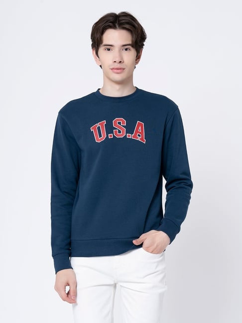Red Tape Blue Regular Fit Graphic Sweatshirt