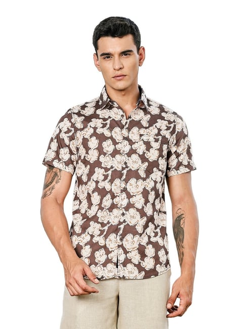 Thomas Scott Brown Slim Fit Printed Shirt-picture-35