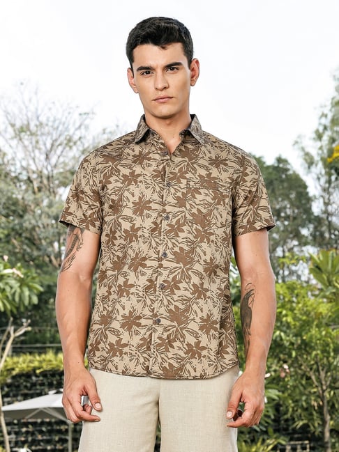 Thomas Scott Olive Slim Fit Floral Shirt-picture-20
