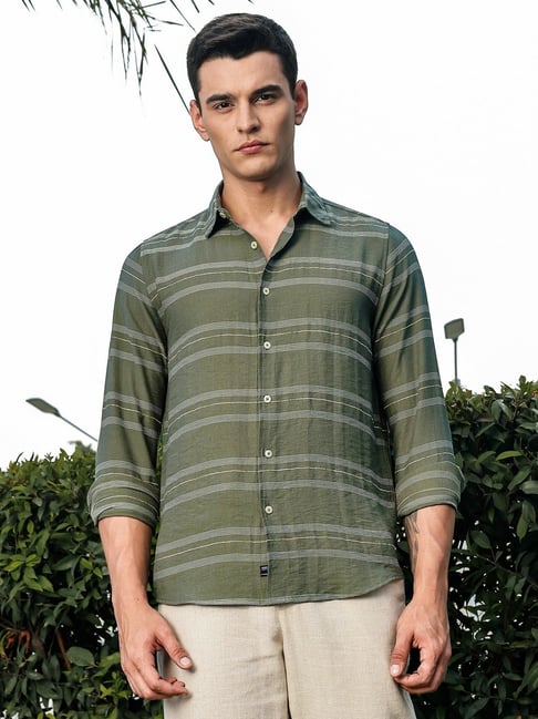 Thomas Scott Olive Slim Fit Stripes Shirt-picture-24