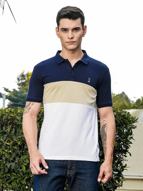 Thomas Scott Navy Regular Fit Colour-Block Polo T-Shirt-picture-38