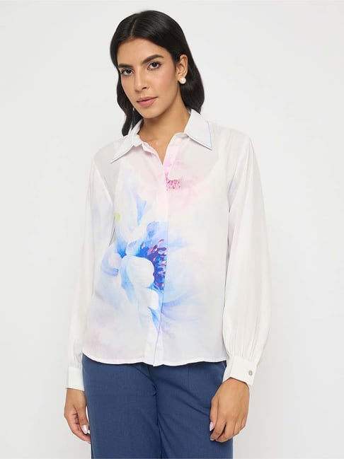 Madame Off White Regular Fit Floral Print Shirt-picture-22