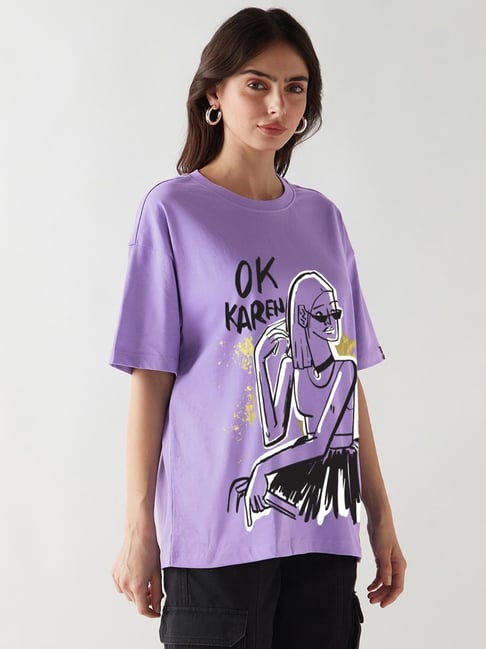 Bewakoof Purple Oversized Graphic T-Shirt-picture-21