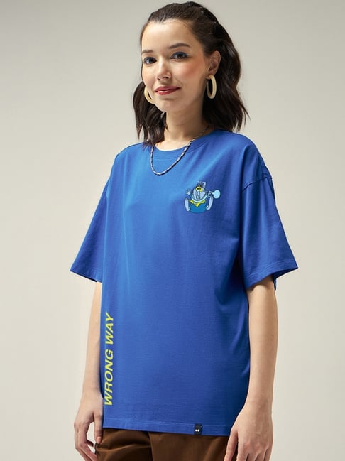 Bewakoof Official Disney Merchandise Blue Oversized Graphic T-Shirt-picture-27