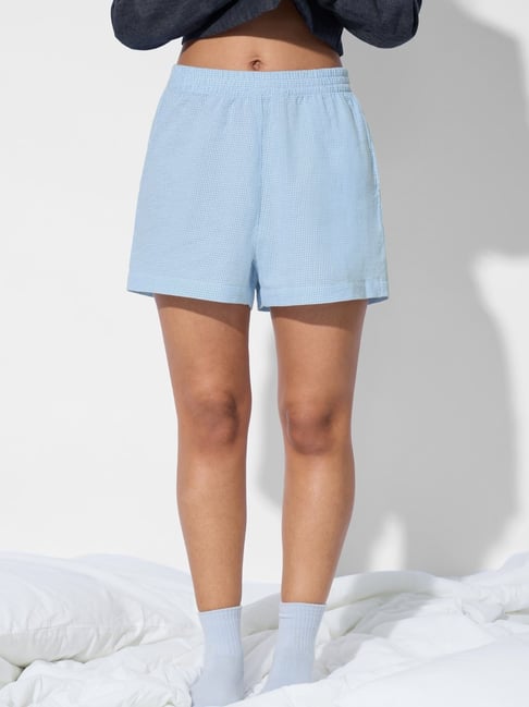 The Souled Store Blue Cotton Regular Fit Checks Shorts