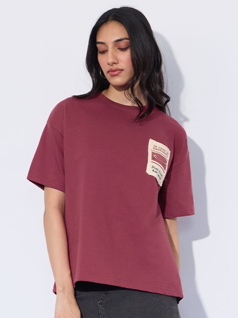 The Souled Store Red Cotton Loose Fit Printed T-Shirt