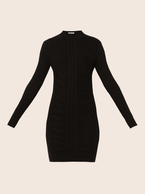 Only Black Cotton Bodycon Self Pattern Dress