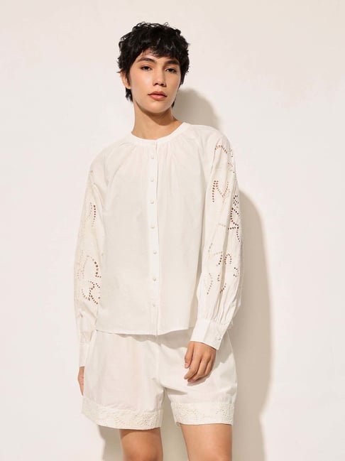 Only White Cotton Regular Fit Embroidered Shirt-picture-39