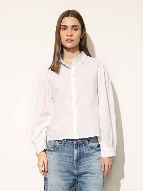 Only White Cotton Regular Fit Embroidered Shirt-picture-36