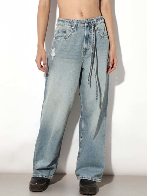 Only Blue Cotton Wide Leg Fit Jeans