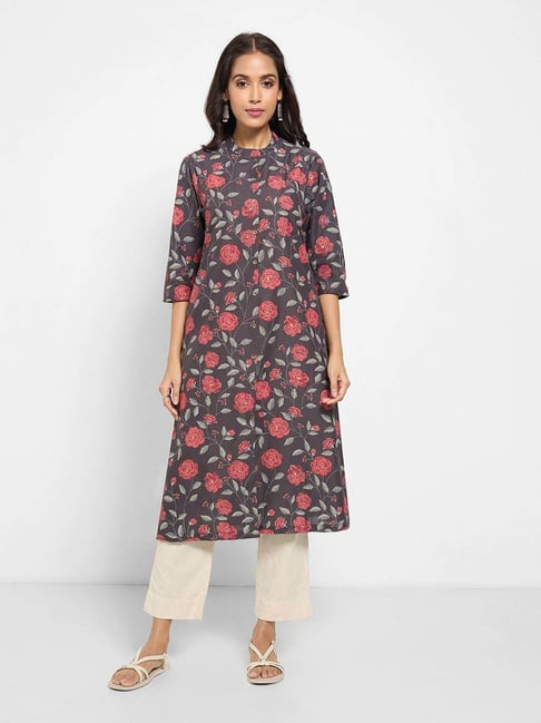 Rangmanch By Pantaloons Medium Grey Cotton Regular Fit Printed Kurta-picture-11