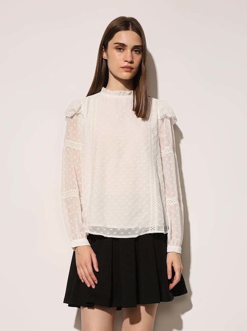 Only White Regular Fit Self Pattern Top-picture-32