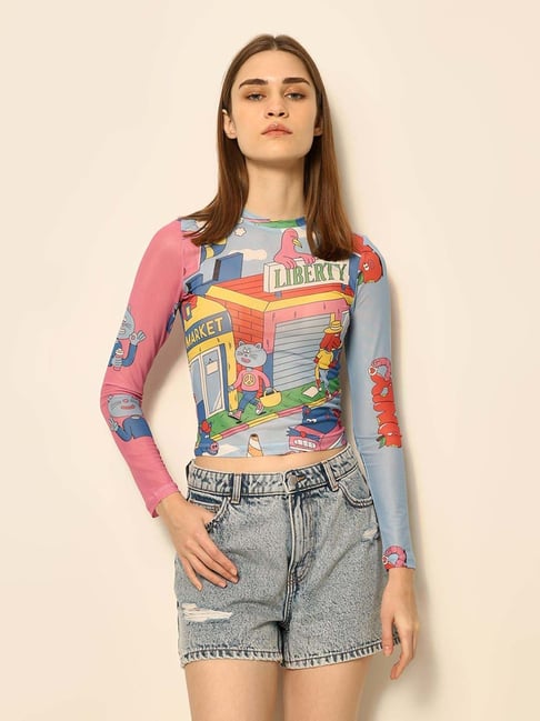 Only Pink & Blue Slim Fit Printed Top-picture-10