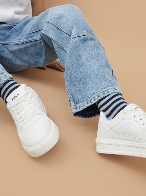 Jeans White Male Sneakers Men's White Regular Fit Washed Jeans