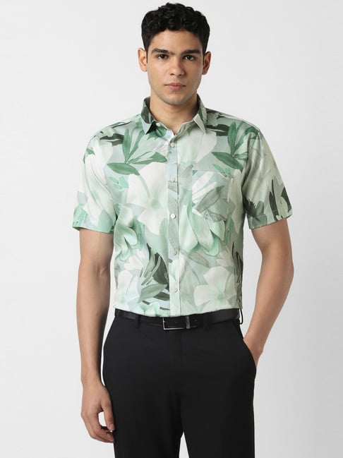 Van Heusen Green Cotton Slim Fit Floral Print Shirt-picture-31