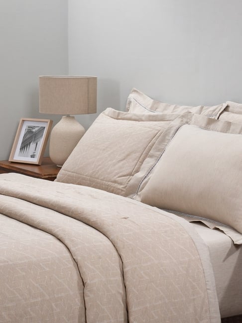 Maspar AC Room Beige Cotton Single Bed Geometric Quilted Bed Cover