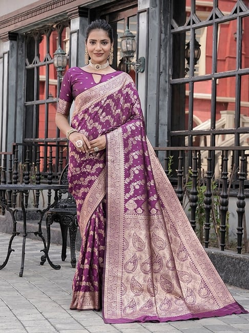 Varanga Purple Printed Banarasi Saree with Blouse Piece-picture-23