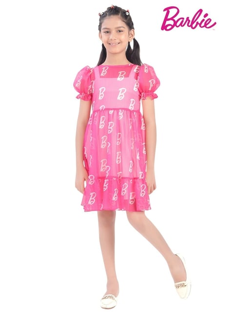 Tiny Girl Hot Pink Barbie Printed Dress-picture-22